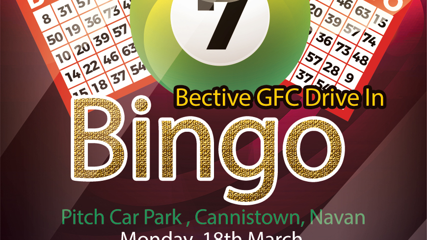 Beep Beep – St Patrick’s Weekend Drive in Bingo – Monday 18th March 2019  at 3pm