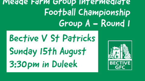 Ticket Information  Bective V St Patricks  – Meade Farm Group – Intermediate Football Championship – Group A