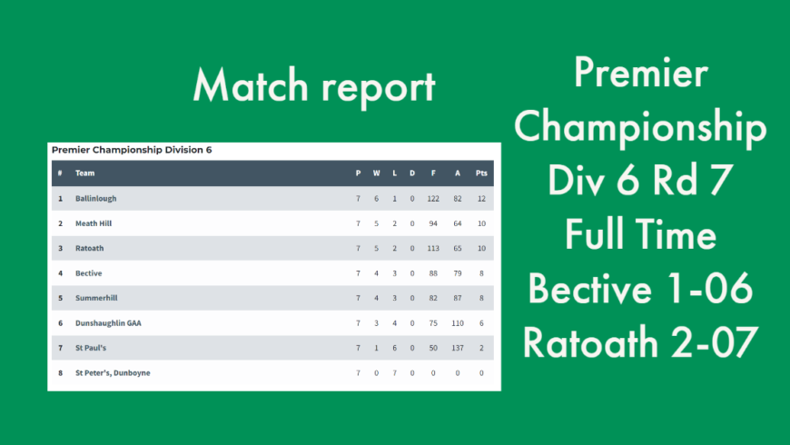 Match report Premier Championship  Div 6 Rd 7   Bective  V  Ratoath