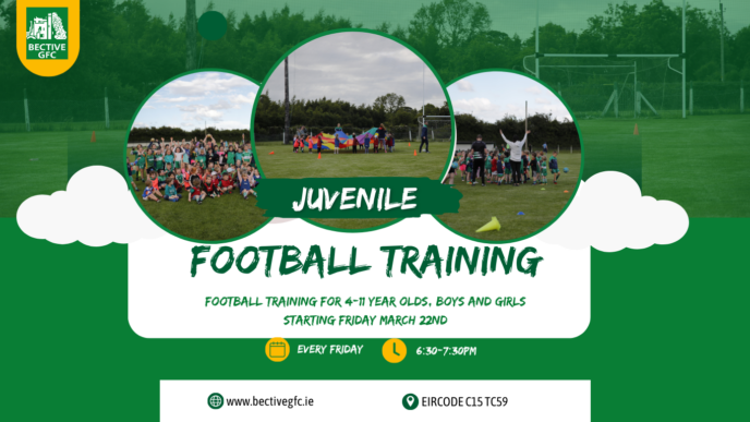 And we’re back !!  Training for all kids aged 4 upwards starts back this coming Friday 22nd !